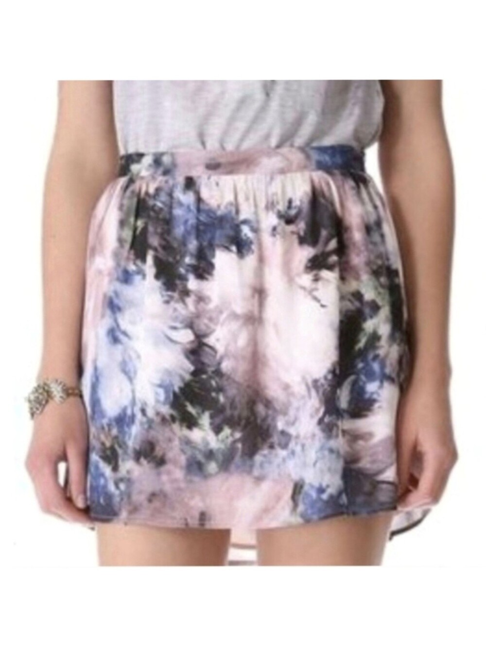 Haute Hippie Moody Watercolor Floral Silk Skirt